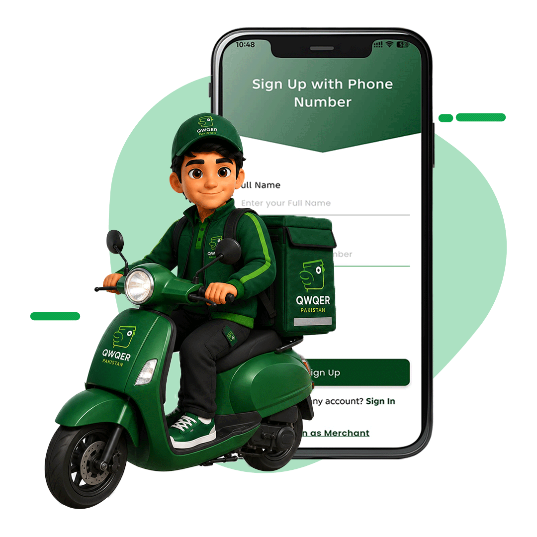 QWQER rider partner on a delivery bike